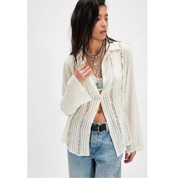 Free People FP One Mila Shirt in Optic White Ethereal Dainty Romantic Medium - Picture 5 of 13